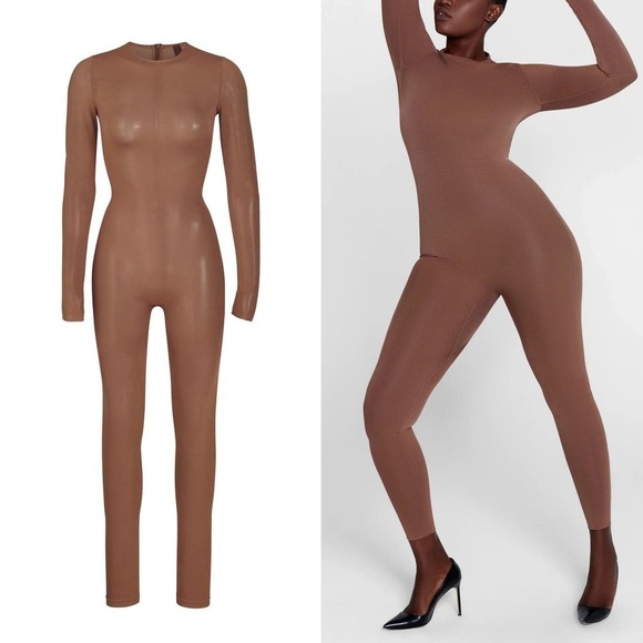 SKIMS Sheer Sculpt Catsuit Long Sleeve Full Bodysuit Jumpsuit Jasper NWT 3X - Picture 2 of 10